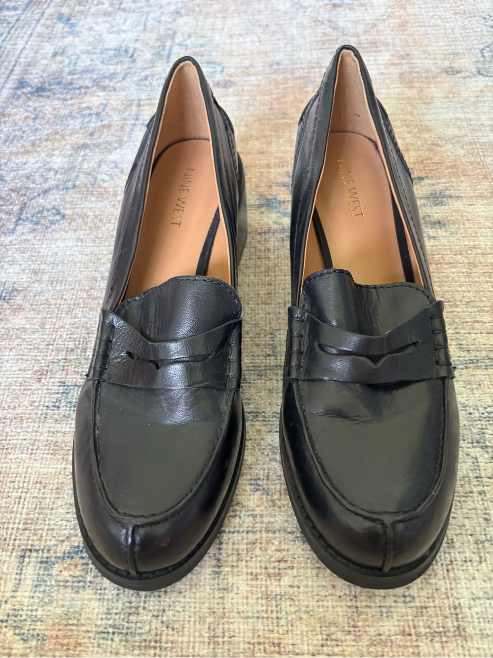 Nine West Black Leather Penny Loafers for Women - Picture 2 of 16